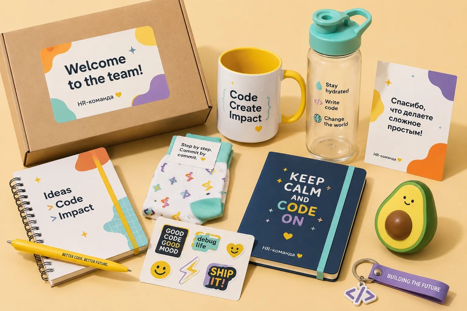 Welcome-пак с фирменным мерчем для сотрудников — Brand-X