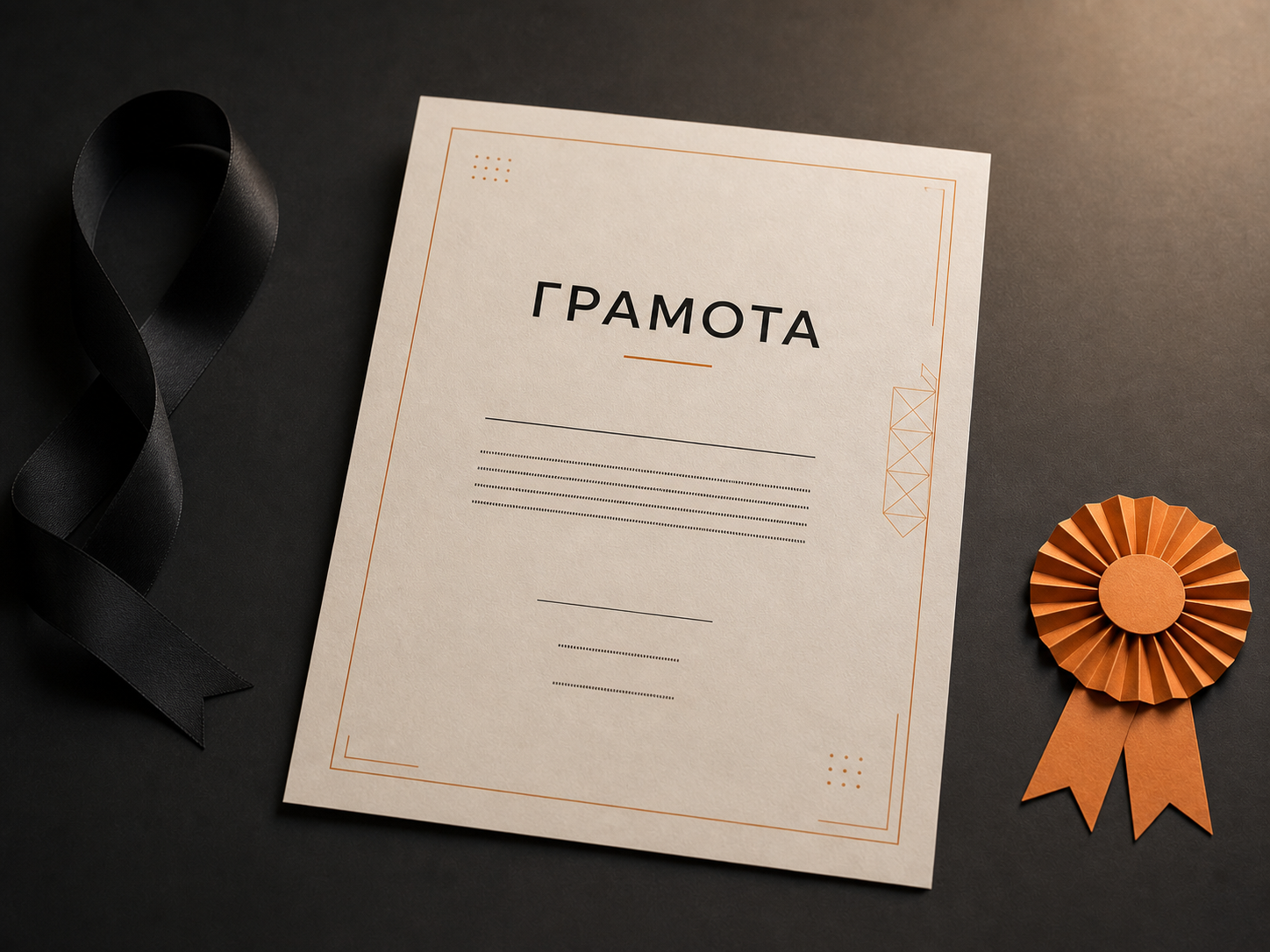 Иллюстративная печатная грамота с наградной лентой