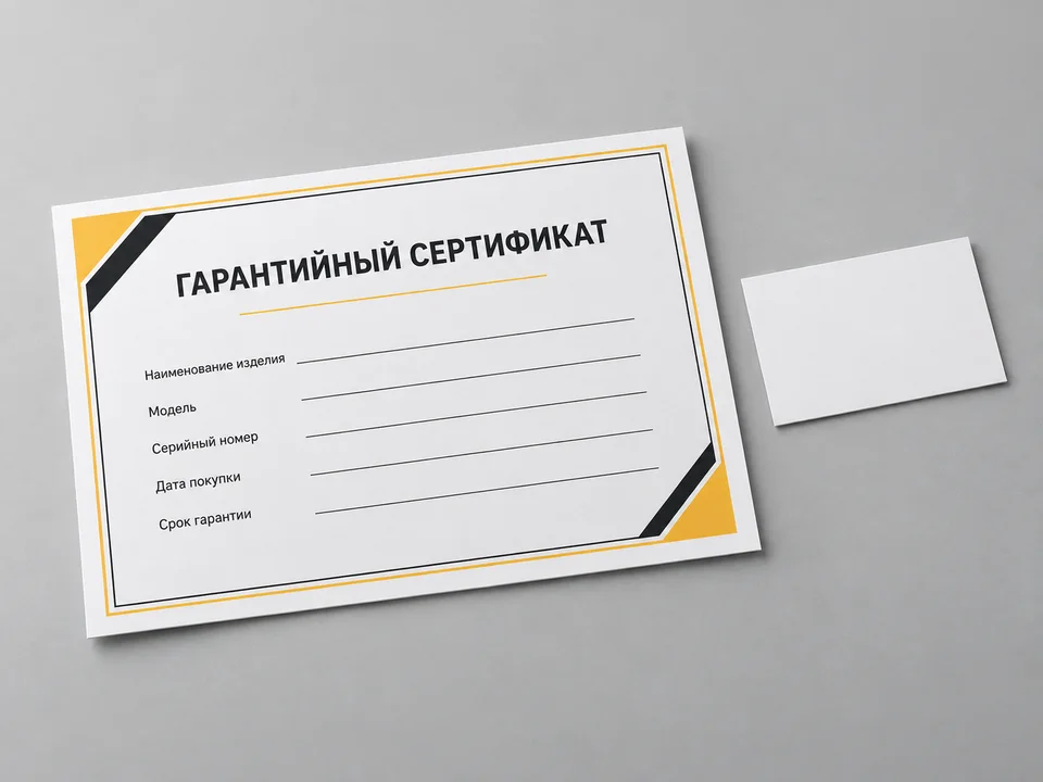 Иллюстративный гарантийный сертификат с незаполненными полями